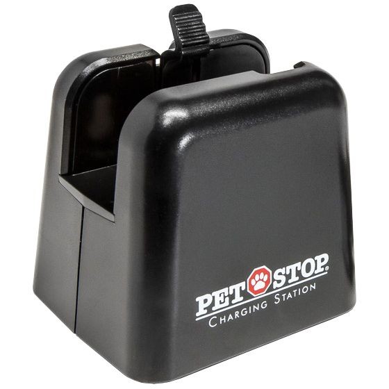 Pet Stop® diagnostic charging cradle for EcoLite™ and Link™ rechargeable dog collars, designed for safety and efficient charging.